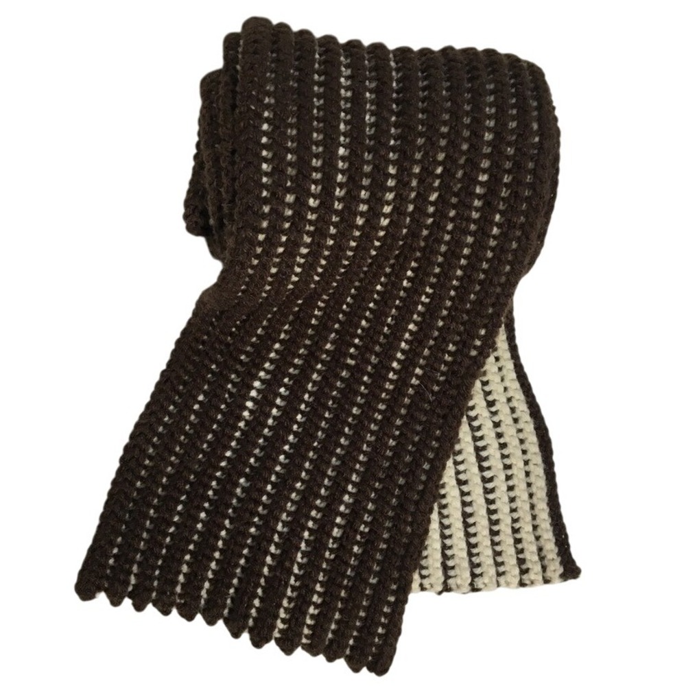 Crochet Scarf Brown and‎ Cream Striped Knit Long Winter Fall Accessories